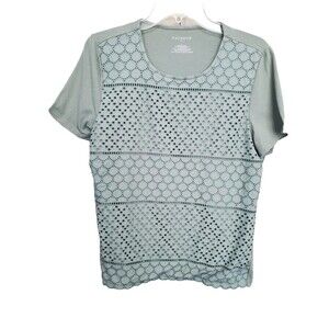 Talbots Green Cotton Blend Eyelet Overlay Short Sleeve T-Shirt Size Large